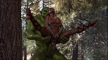 3D Savannah Queen suffering to fuck with big ogre, which has a big cock head